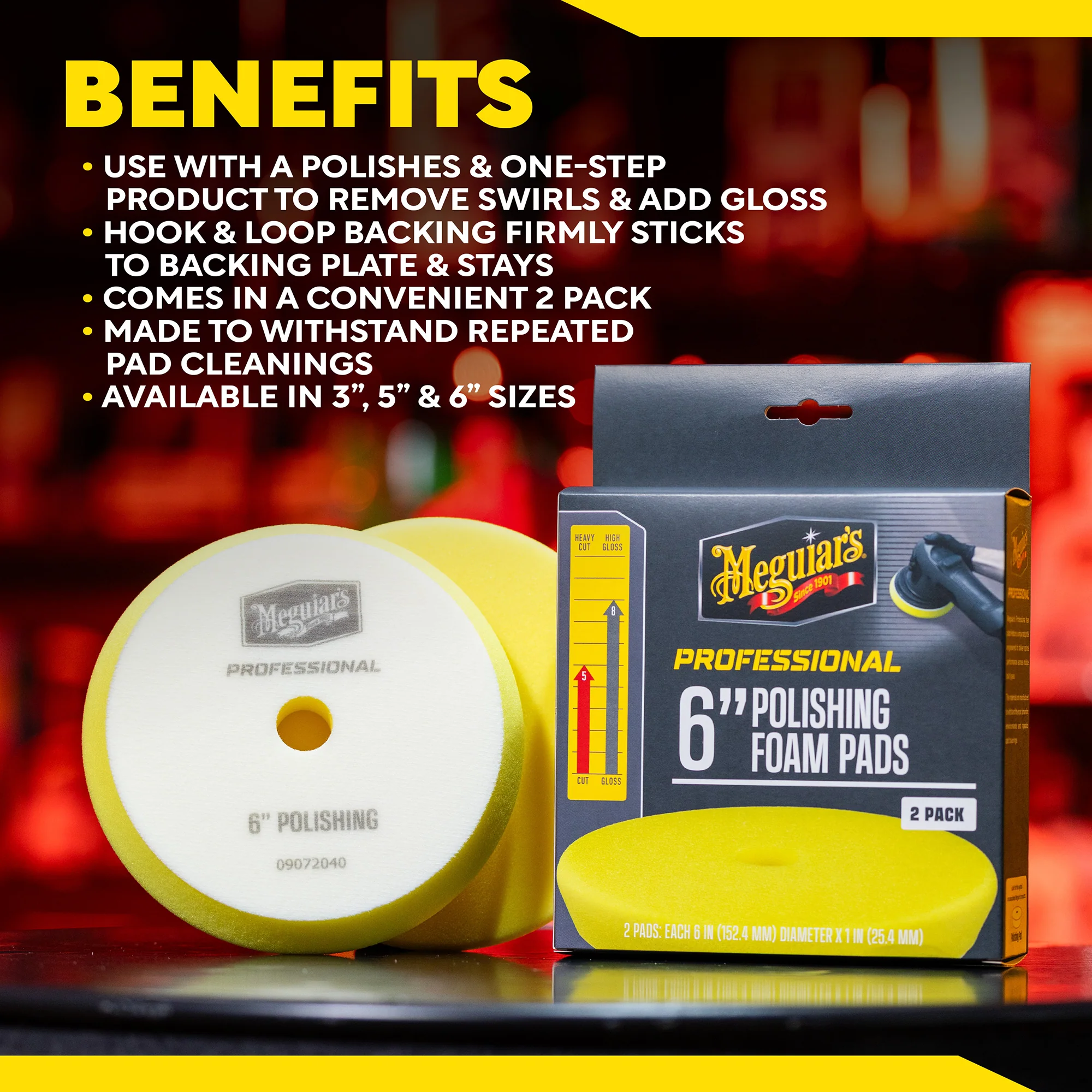 Meguiar's Professional Foam Polishing Pads, M6PFP2 - 6", Yellow (2 pack) - Image 8
